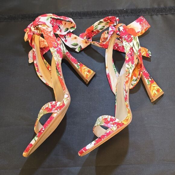 BRAND NEW NINE WEST BOBS ANKLE TIE WOMEN'S FLORAL ANKLE TIE HEELS SANDAL - Picture 10 of 16
